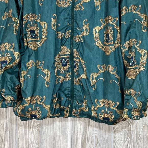 Vintage 80’s 90’s Slade Green and Gold Crest Print Nylon Windbreaker Size XL - Picture 3 of 13